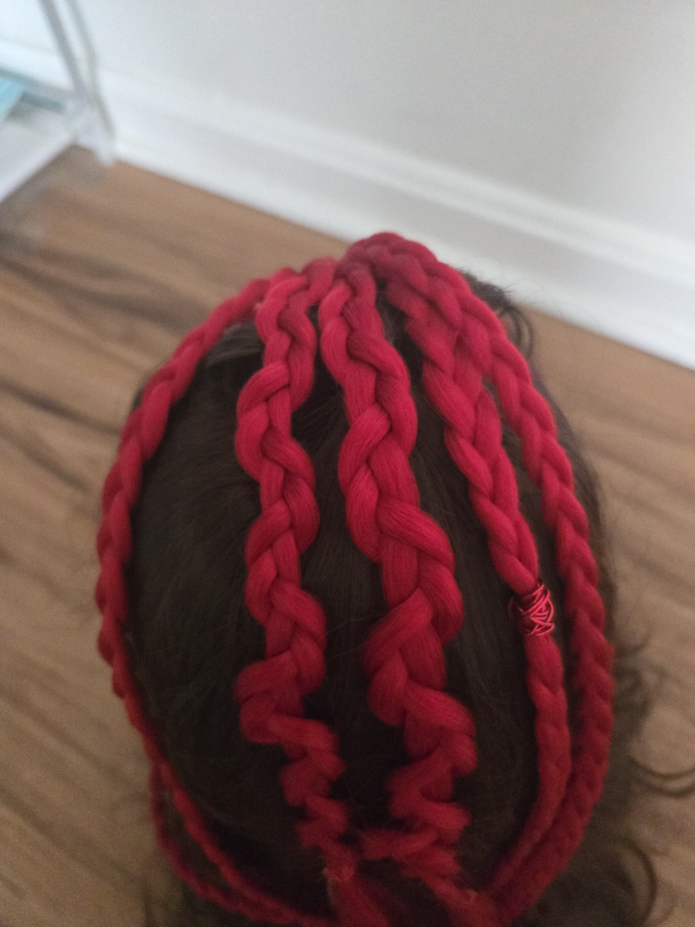 4/$15 Boho Festival Red With Fiber & Wire Bead Braided Synthetic Hair Extensions - Picture 5 of 7
